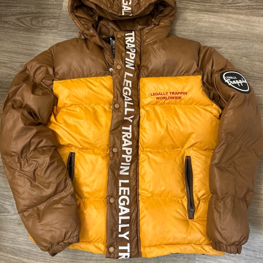 Legally Trappin Brown and Yellow Puffer Jacket